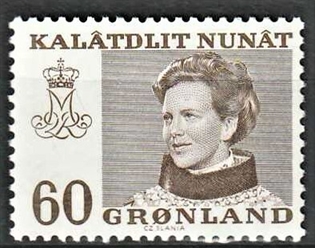 FRIMÆRKER GRØNLAND | 1973 - AFA 85 - Dronning Margrethe - 60 øre brun - Postfrisk